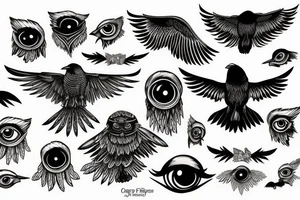 Flying crow with eyes on its wings tattoo idea