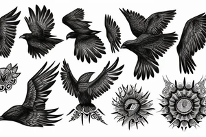 Flying crow with eyes on its wings tattoo idea