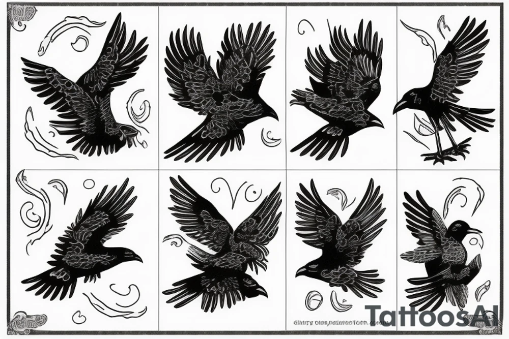 Flying crow with eyes on its wings tattoo idea
