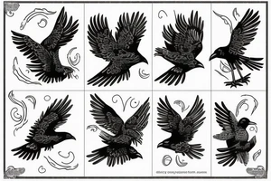 Flying crow with eyes on its wings tattoo idea