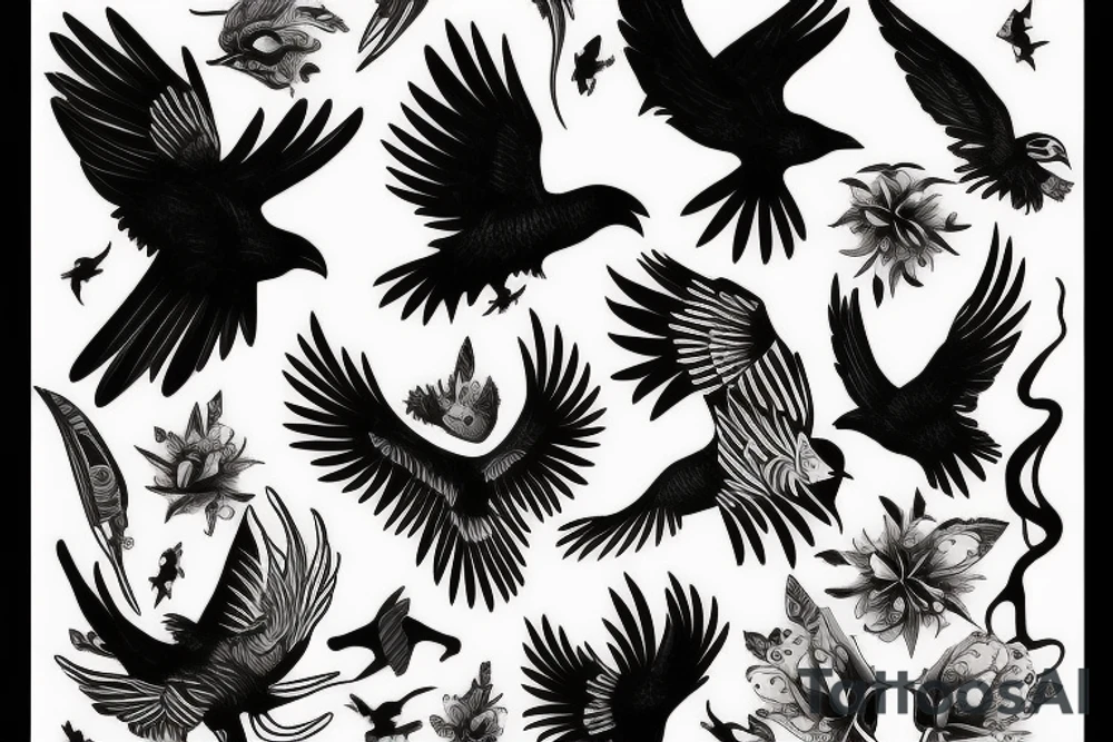 Flying crow tattoo idea