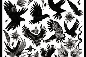 Flying crow tattoo idea
