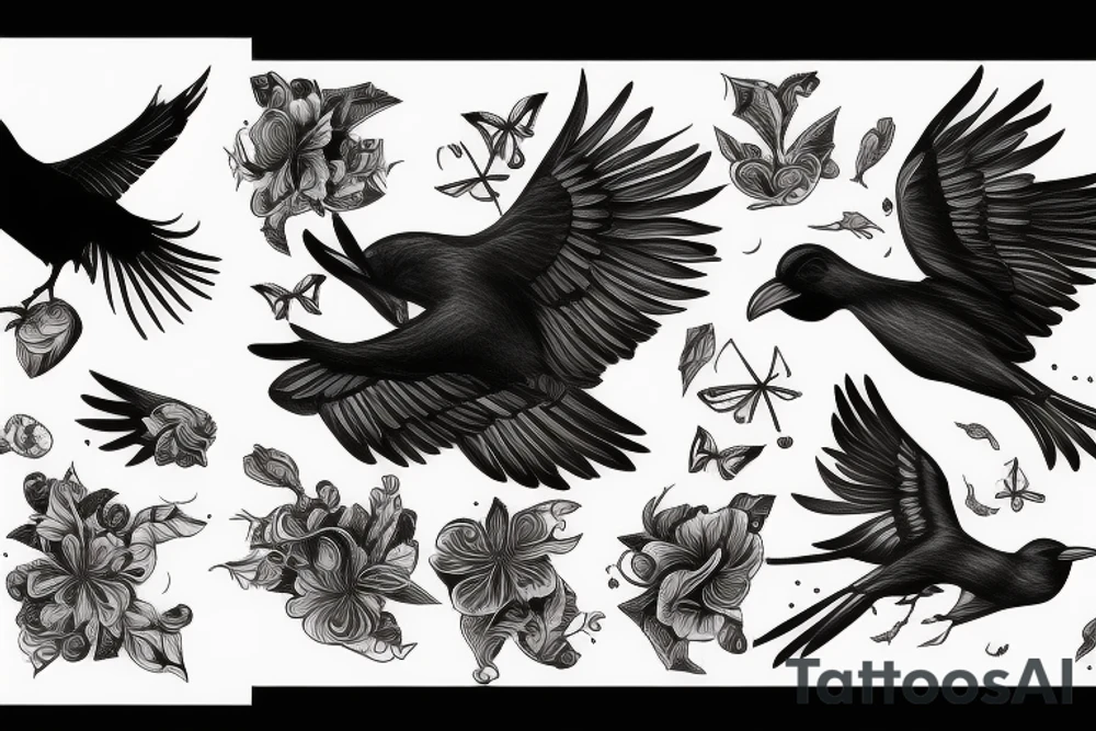 Flying crow tattoo idea
