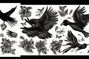 Flying crow tattoo idea