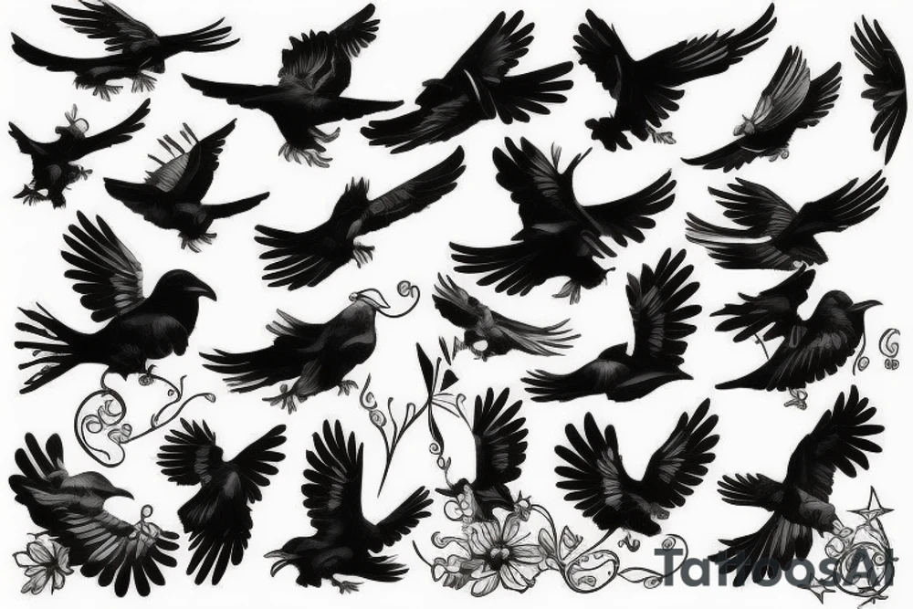 Flying crow tattoo idea