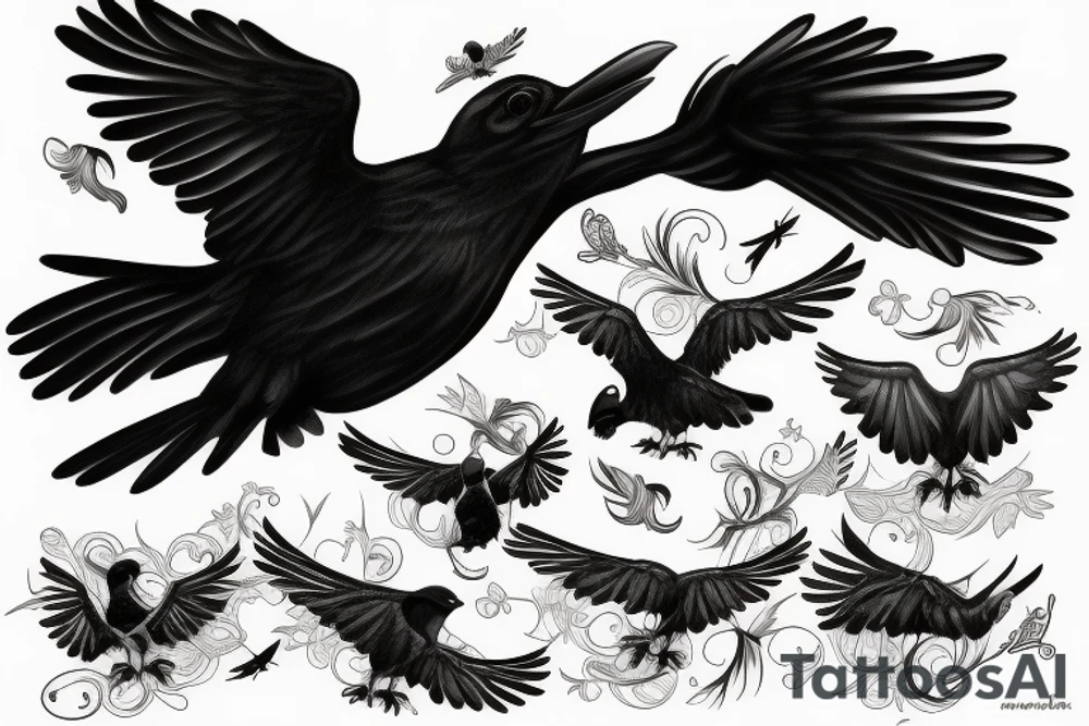 Flying crow tattoo idea