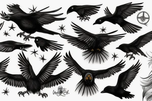 Flying crow with eyes on the winga tattoo idea