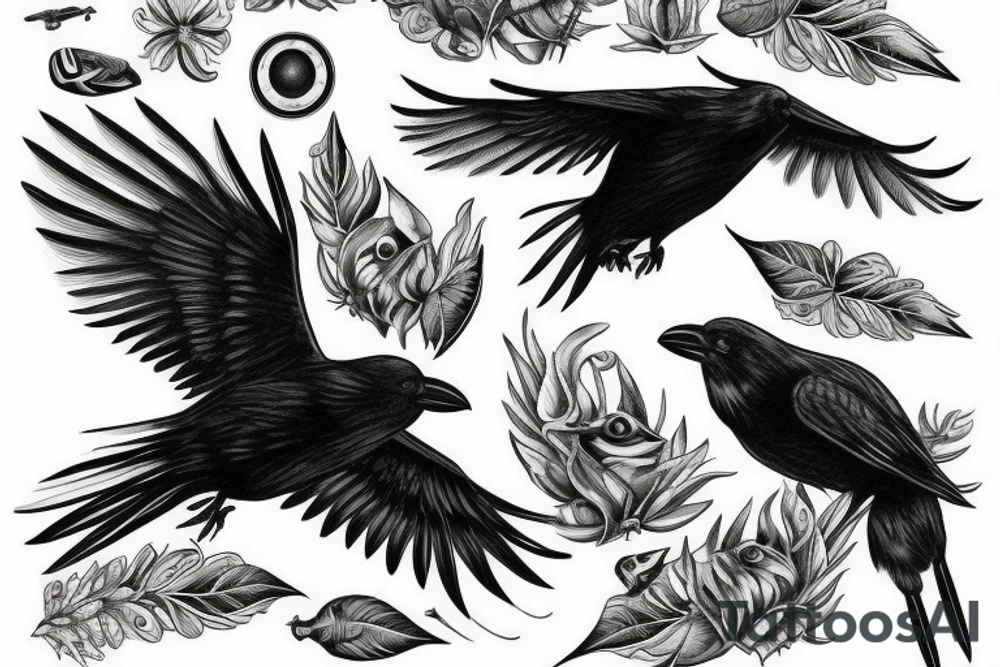 Flying crow with eyes on the winga tattoo idea