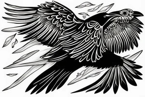 Flying crow with eyes on the wings tattoo idea