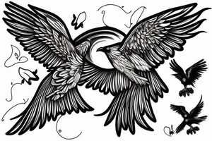 Drawn Flying crow with eyes on the wings tattoo idea