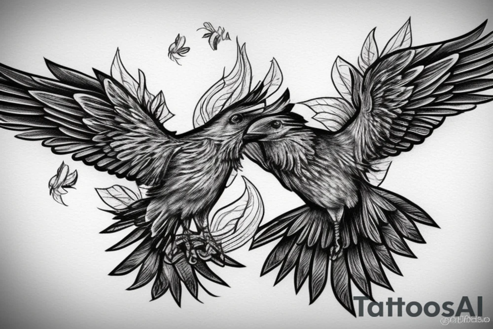 Drawn Flying crow with eyes on the wings tattoo idea