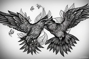 Drawn Flying crow with eyes on the wings tattoo idea