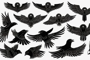 Drawn Flying crow with eyes on the wings tattoo idea