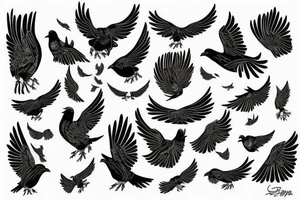 Drawn Flying crow with eyes on the wings tattoo idea