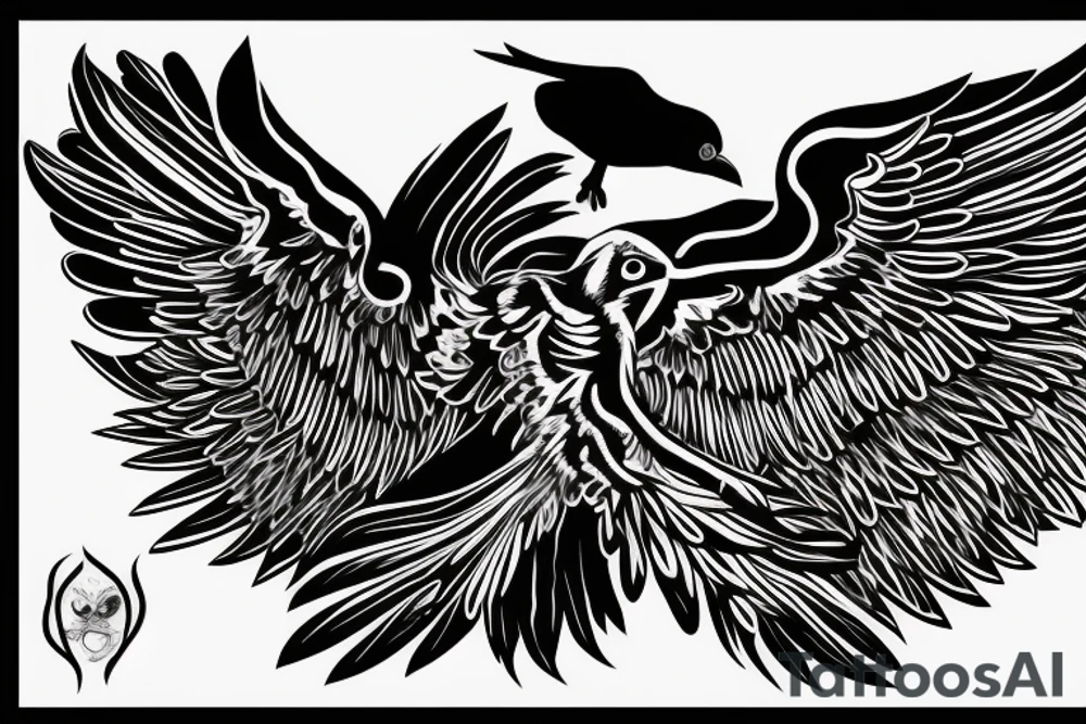 Flying crow with eyes on the wings tattoo idea