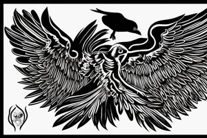 Flying crow with eyes on the wings tattoo idea