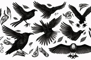 Flying crow with eyes on the wings tattoo idea
