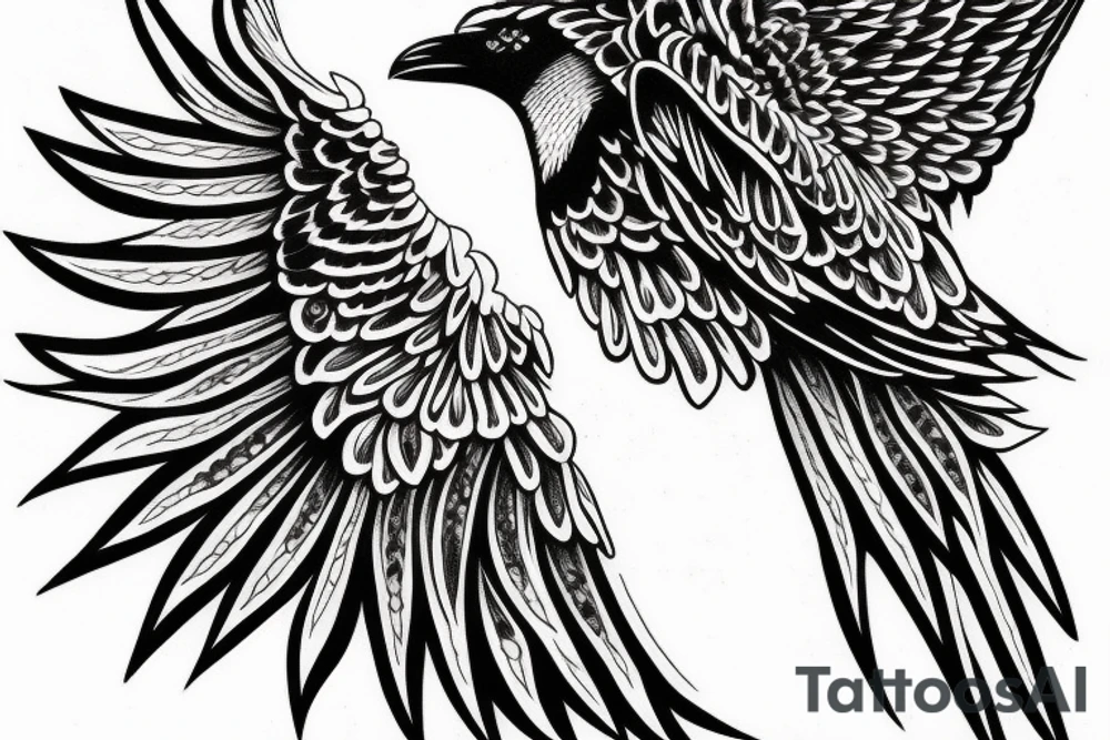 Flying crow with eyes on the wings tattoo idea