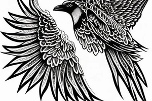 Flying crow with eyes on the wings tattoo idea
