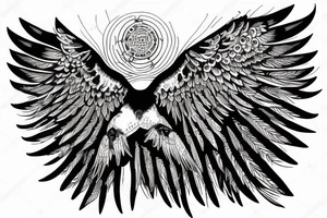 Flying crow with eyes on the wings sketch tattoo idea