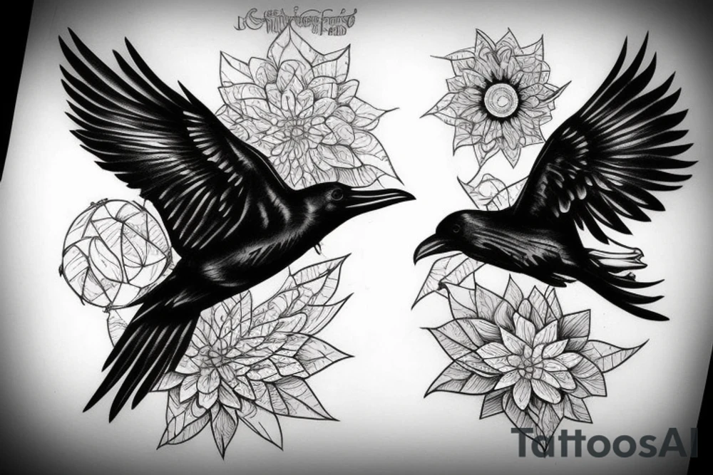 Flying crow with eyes on the wings sketch style tattoo tattoo idea