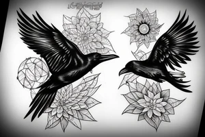 Flying crow with eyes on the wings sketch style tattoo tattoo idea