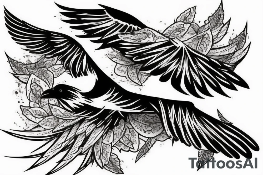 Flying crow with eyes on the wings sketch style tattoo tattoo idea