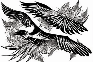 Flying crow with eyes on the wings sketch style tattoo tattoo idea