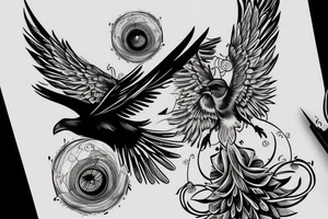 Flying crow with eyes on the wings sketch style tattoo tattoo idea