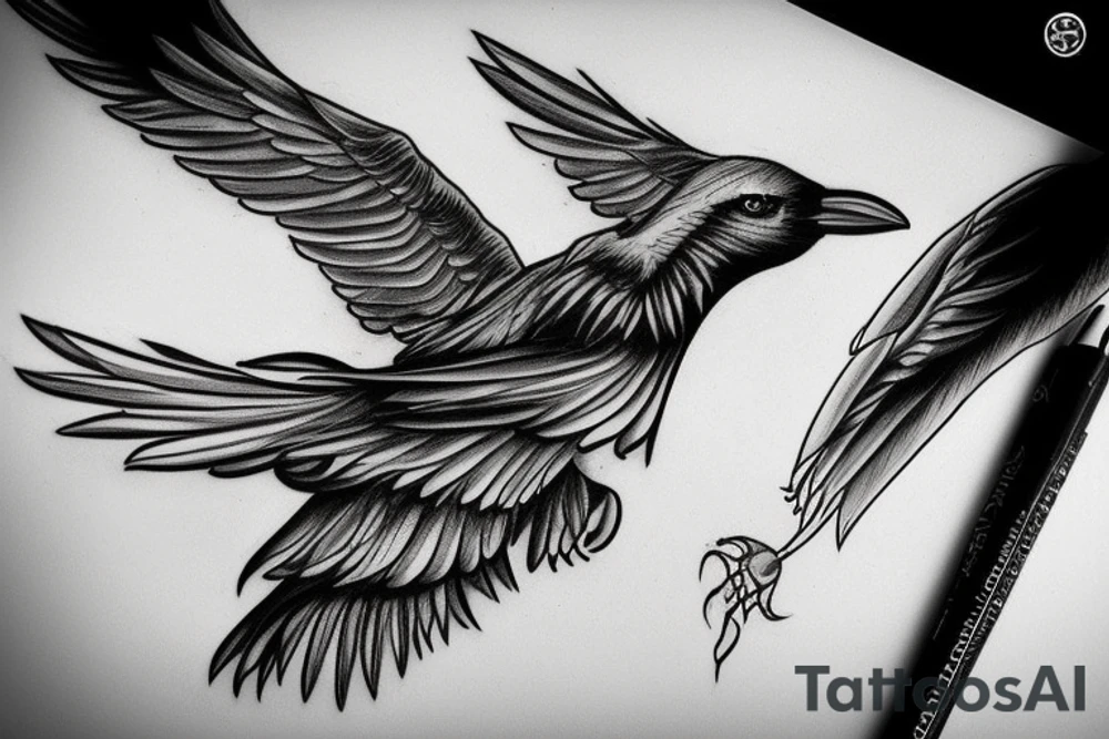 Flying crow with eyes on the wings sketch style tattoo tattoo idea