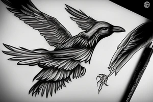 Flying crow with eyes on the wings sketch style tattoo tattoo idea