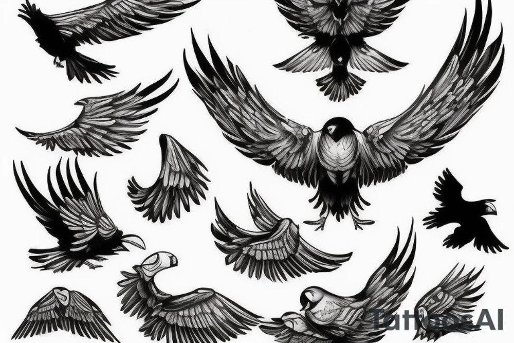 Flying crow with eyes on the wings sketch style tattoo tattoo idea