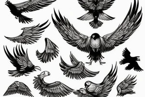 Flying crow with eyes on the wings sketch style tattoo tattoo idea