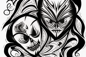 A tatto that shows a devil face being cracked in the middle by human hands tattoo idea