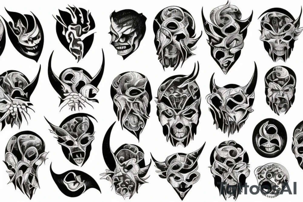 A tatto that shows a devil face being cracked in the middle by human hands tattoo idea