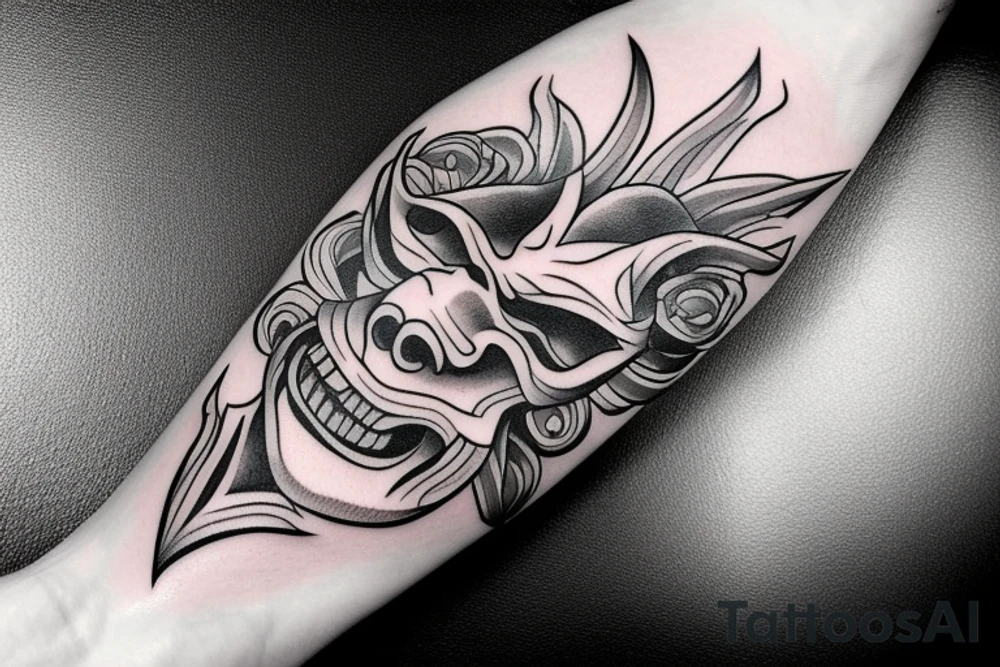 A tatto that shows a devil face being cracked in the middle by human hands tattoo idea