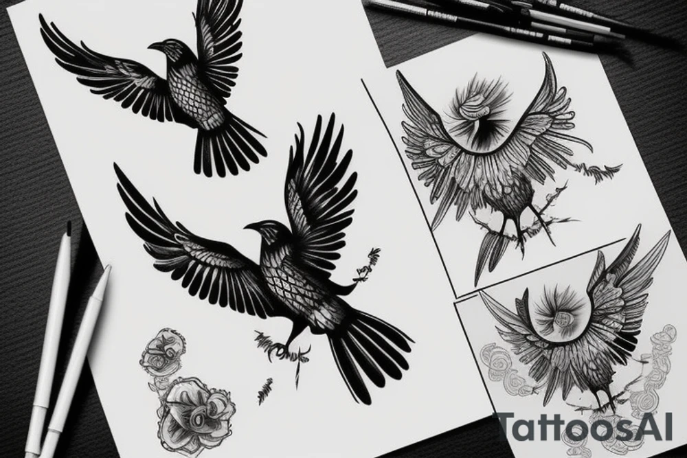 Flying crow sketch style tattoo tattoo idea