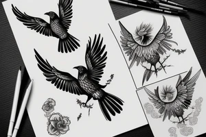 Flying crow sketch style tattoo tattoo idea