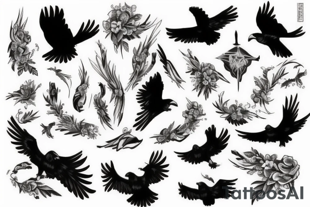 Flying crow sketch style tattoo tattoo idea