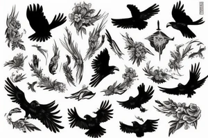 Flying crow sketch style tattoo tattoo idea