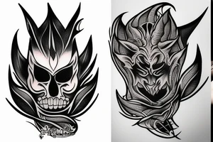 A tatto that shows a devil face being cracked in the middle by human hands tattoo idea