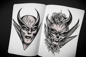 A tatto that shows a devil face being cracked in the middle by human hands tattoo idea