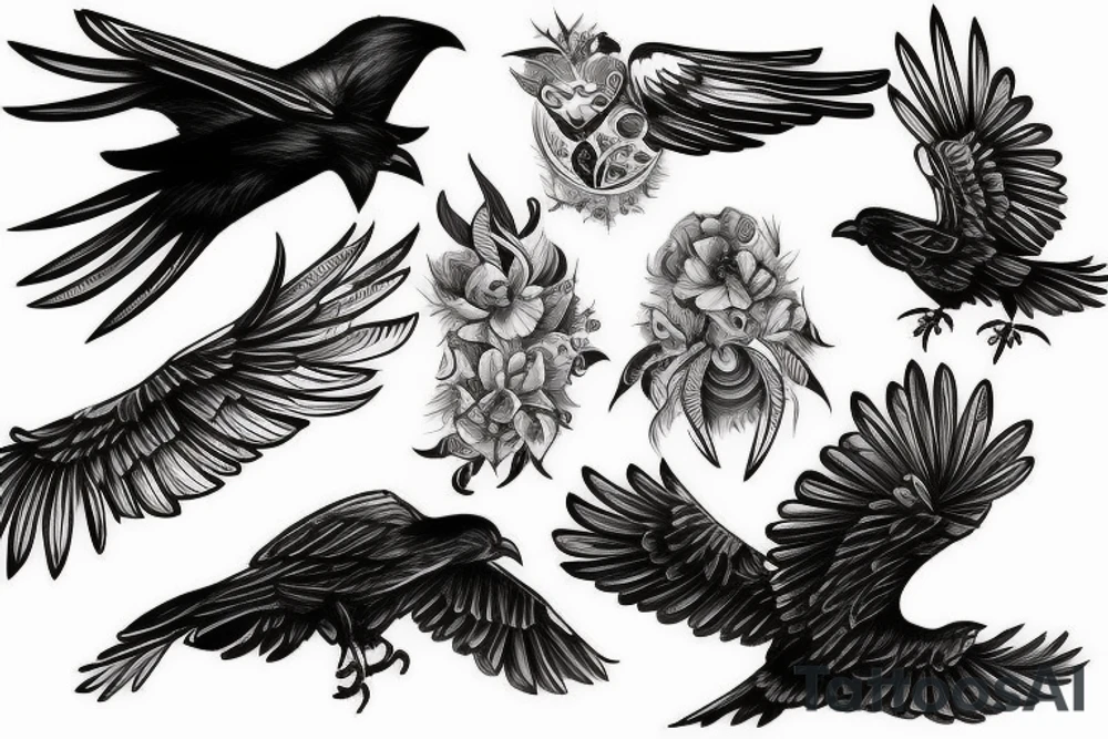 Flying crow sketch style tattoo tattoo idea