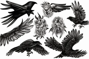 Flying crow sketch style tattoo tattoo idea