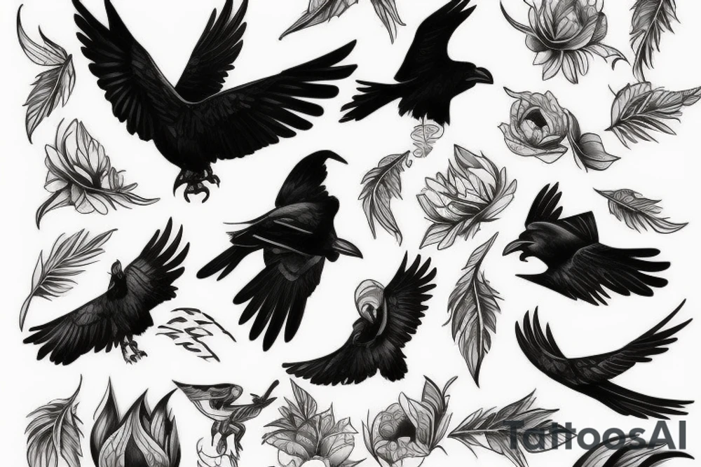 Flying crow sketch style tattoo tattoo idea