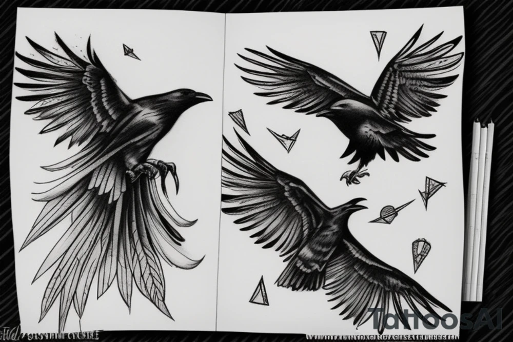 Flying crow sketch style tattoo tattoo idea