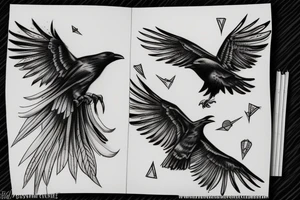 Flying crow sketch style tattoo tattoo idea