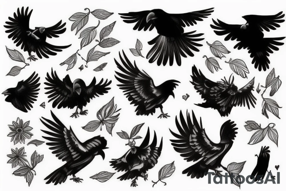 Flying crow sketch style tattoo tattoo idea