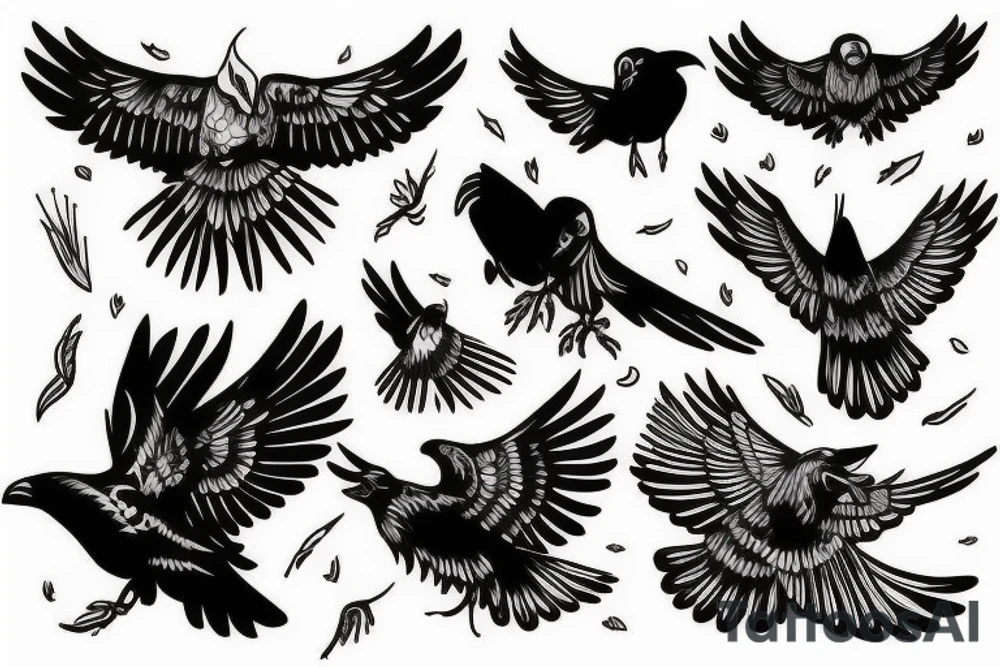 Flying crow sketch style tattoo tattoo idea