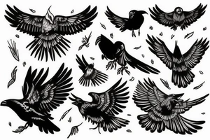 Flying crow sketch style tattoo tattoo idea